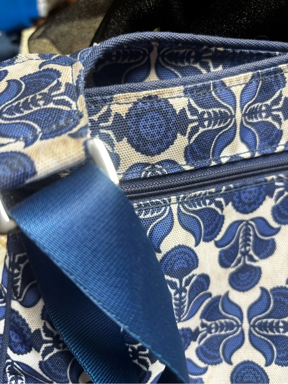 Vera Bradley Cobalt Tile Blue & White Handbag Shoulder Bag Adjustable Strap EUC